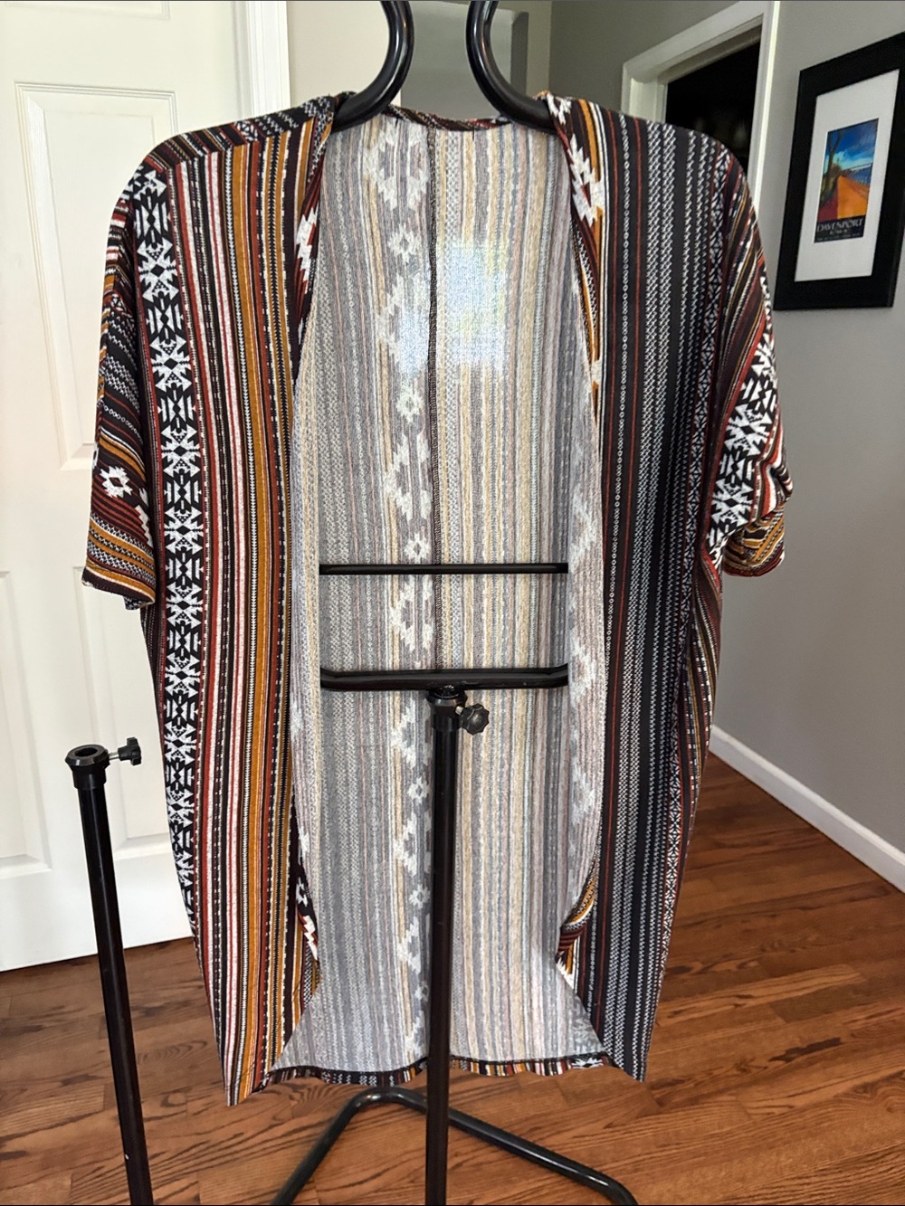Striped Open-Front Women’s  Kimono Shirt - Brown & Black